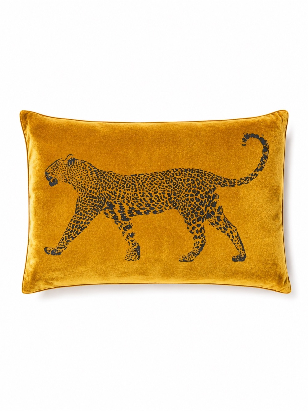 Gold Velvet Leopard Lumbar Pillow Cover Mustard Animal Print Maximalist Decor